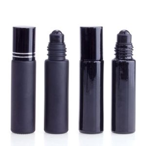 Parfümflasche für ätherische Öle, 10 ml, schwarzes Glas, Roll-on-Parfümflasche mit Obsidian-Kristallrolle, dickwandige Roll-on-Flaschen, Ipjju