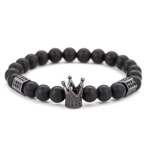 Strand Black White Natural Stone Bead Men's Armband High Quality Crystal Crown For Men Fashion Jewelle Pärled Strands