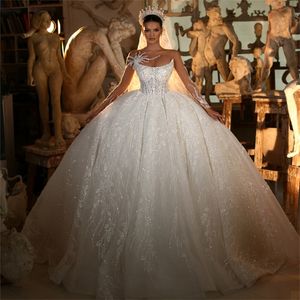 Prenses Fildişi Dantel Gelinlik Balo Elbise İllüzyon Uzun Kollu Çiçekler Mariage Gelin Gowns Vestido de Noiva