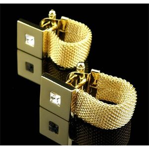 Manschett länkar GoldColor Cufflinks Golden Color Square Crystal Novel Design Sale Copper Material Manschettknappar Whoelsale Retail 230425