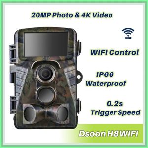 Câmeras de caça Dsoon Hunting Camera H8WIFI 20MP 4K Wild Animal Trail Câmera dupla WIFI APP Controle Visão Noturna À Prova D 'Água Vida Selvagem Infravermelho 231124