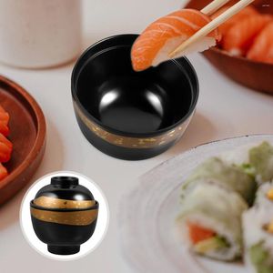 食器セットは、日本の覆われたフォー用のボウルキッチンコンテナを提供する蓋をしたスープをボウルに覆う小さなメラミン