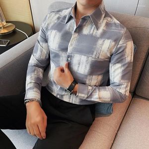 Men's Casual Shirts Plus Size 4XL-M Autumn Fashion Long Sleeve Plaid For Men Clothing 2023 All Match Slim Fit Prom Tuxedo Dress