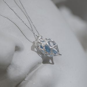 Clavicle chain aquamarine necklace women's jewelry human body cell series heart blue ice pendant female niche temperament light luxury