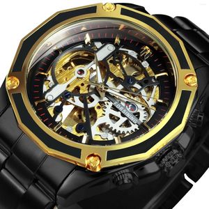 Armbandsur Steampunk Skeleton Militär Automatisk klocka för män Mekaniska lysande händer Rostfritt stål Remsportklockor