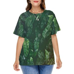 T-shirt tropiska blad t-shirt elegant palm bladtryck retro t skjortor korta ärm streetwear tshirt damer sexiga toppar plus storlek 7xl 8xl