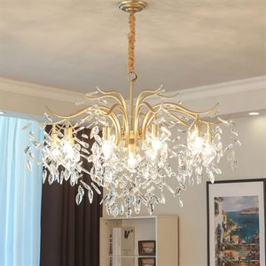 Modern American Classic Crystal Chandelier Lights for Living Room Bedroom Gold Suspended LED Chandelier Kitchen Lighting Fixture 9334N