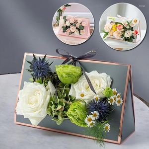 Confezioni regalo Scatola da 1 pezzo Borsa per fiori cava portatile Carta Kraft coreana pieghevole per cesto da donna per decorazioni nuziali