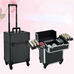 Resväskor kvinnor flerskikts vagn kosmetisk bagage makeup rullande bagage resväska skönhet tatuering manikyr.