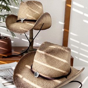 Berets słomka West Cowboy Hat for Men Autumn Panama Sun Hats retro elegancka cowgirl jazzowa czapka sombrero hombre zakrzywiona impreza brzegowa