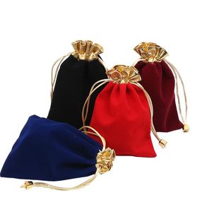 Velvet Drawstring Pouches Bags gold side flannel bags Gift bag Flocked jewelry pouch Favor Holders velvet drawstring bag