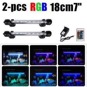 Lightings 2pcs 18cm 7" Aquarium Fish Tank LED Light RGB Waterproof Underwater Submersible Light Bar Ceiling 5050 SMD Aquatic Decor Lamp D4