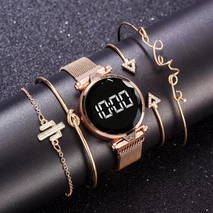 Wristwatches 5PCS /Set Luxury Women Bracelet Watch Ladies Gold Digital LED Quartz Wriswatch Sport Clock Female Relogio Feminino 2023