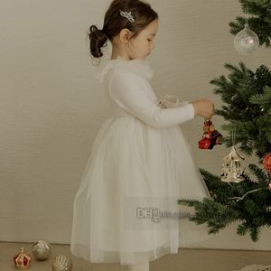 Зимние кружевные тюлевые платья для девочек, детские трехслойные марлевые платья Falbala с лацканами и бантами, поясное платье принцессы, детская одежда для дня рождения Z5588