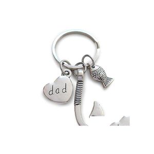 Party Favor Fish Hooks Keychain Metal Sier Color Dad Key Chain Keyring For Father Daddy Fashion Jewelry Fathers Day Gift VT0119 Drop DHMW2
