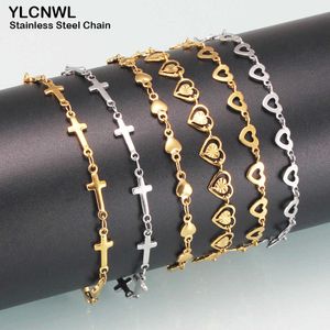 Bracelety uroku 610 -calowe bransoletki ze stali nierdzewnej dla kobiet łańcuch krzyżowy serca Bracelety Charms Femme złota srebrna kolor żeńska biżuteria moda Z0426