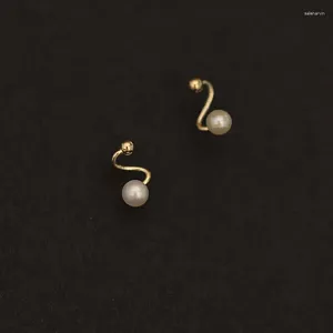 Studörhängen CMajor 9ct Solid Gold Earring Fashion Temperament Curve Form Freshwater Pearl Chic minimal Simple for Women