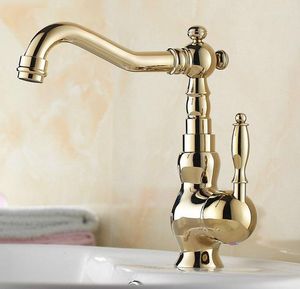 Kitchen Faucets Basin Faucet European Style Vanity Golden Brass Bathroom Sink Cold And Water Mixer Tap 360 Swivel Dgf053