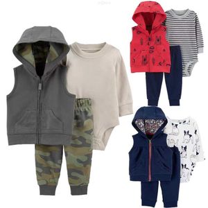 Giyim Setleri Çocuk İlkbahar ve Sonbahar Sezonu Bebek Kapşonlu Ceket, Uzun Pantolon, Kollu Romper, Üç Parçalı Set