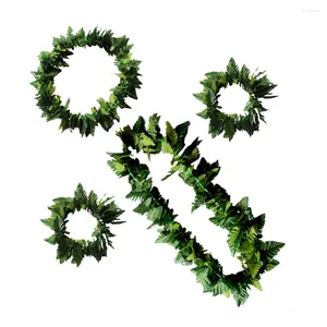 Decorative Flowers 4 Pcs Necklace Set Green Ti Leaf Hula Hawaiian Skirt Leis Kits Garland Leaves Makeup Banquet