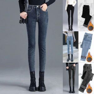 Jeans 2022 Yeni Kadınlar Sıcak Peluş Kot Pul Lady High Bel Sıska Sıska Kalem Denim Pantolon Kış Polar Mom Öğrenci Retro Mavi Kalın Pantolon