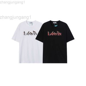 T-shirt firmata Lanvins Chaopai LANVIN Langfan Leopard Ricamo T-shirt sportiva per il tempo libero da uomo e da donna a maniche corte