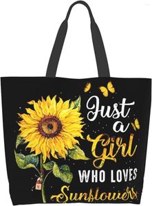 Storage Bags Love Sunflower Girl Large Tote Bag Reusable Grocery Waterproof Shopping Handbag With Inner Pocket For Travel Work Beach Gym