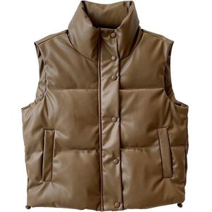 Parkas Winter Black Warm Faux Leather Vest jacket women Zipper PU Jackets 2021 Female Waistcoat Cotton Padded winter pu jacket