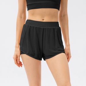 Luluwomen Shorts esportivos soltos de malha com costura de malha de secagem rápida Shorts de ioga Calças de corrida