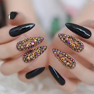 Falso unhas extra longa estiletto puro cor preta de gel escuro Dicas de decoração manuse