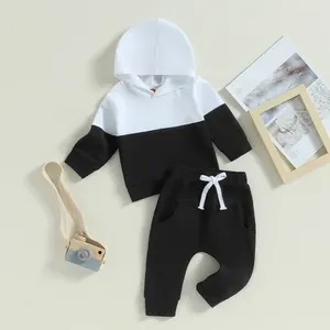 Комплекты одежды для маленьких мальчиков, осенне-зимняя одежда, комплект из 2 предметов, спортивный костюм, милый пуловер с капюшоном и длинными рукавами, брюки для бега