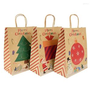 Gift Wrap 6st Portable Christmas Kraft Paper Bags Xmas Kids Packaging Bag Decorations for Home Navidad År 2023