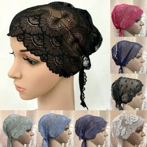 Hijabs Ramadan Lace Florals Soft Breathable Stretchable Hijab Caps Fashion Muslim Women Inner Turban Hats Islamic Under scarf Headwear 230426