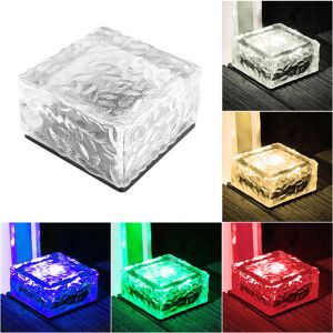 Luci di cubo di ghiaccio a led Lampada da lampada a solare Brick Light 4ED 100mm vetro Luce LED Light Square per giardino esterno Yard White Bianco rosso Blu Green DECORAZIONE LIMINE