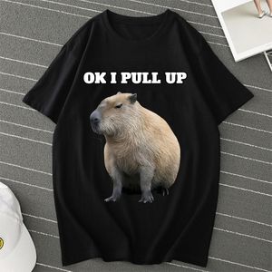 Herr tshirts ok jag drar upp capybaras sommar överdimensionerade tshirt korta ärmar t skjortor streetwear capybaras t shirt män kvinnor unisex tshirt tee 230425