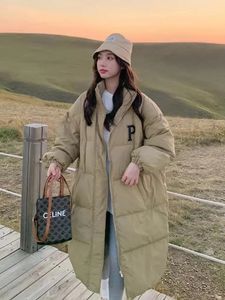 Mulheres para baixo parkas 2023 inverno longo jaqueta de algodão mulheres zíper solto acolchoado casaco feminino sólido espessamento quente puffer parka jaquetas preto branco 231124