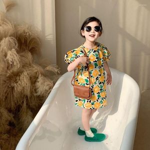 Girl Dresses Countryside 2023 SUMMER Kids Dress Sweet Korea Style Yellow Flower Print Cotton Soft Beautiful Design For Girls