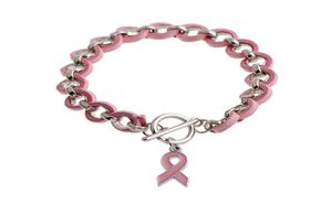 WholeNew Rosa Fita Consciência Do Câncer de Mama Wake Visor Charme Pulseiras Pulseiras Liga Rosa Amor fita Chenille tecido Brace2272106