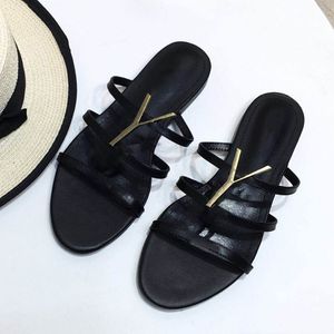 Slippers 100% Real Leather Women Designer Couro Classic Sandals Sandals planos de verão Slides Slides Senhoras Be 14