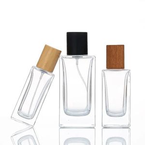 Rectangle Glass Bottles with Wooden Cap Perfume Bottle Perfume Spray Glass Bottles Luocs