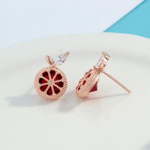 Stud Earrings Fashion Women's Cute Red Zircon Grapefruit Personality Sweet Funny Creative Fruit Party Jewelry Wedding Birthday Gift