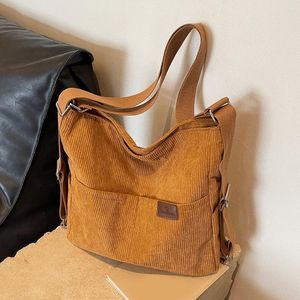 イブニングバッグ女性マルチポケットバックパック多機能ジッパーショルダーバッグ調整可能なストラップコーデュロイサッチェルレディーストラベルハンドバッグ