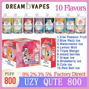 Original UZY Qute 800 Puff Disposable E Cigarettes Pod 1.2ohm Mesh Coil 3ml Pod 550 mAh Battery RGB Light Vape Pen Puff Plus 800 0% 2% 3% 5% Kit