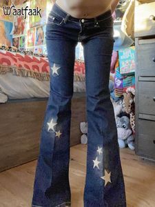 Jeans Waatfaak Streetwear Star Y2K Jeans Vintage Low Taille Cargo Hosen Mutter Denim Crop Flare Jeans Frauen Low -Rise Skinny 2000s Süß