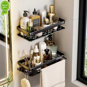 No Drill Bathroom Shelf Space Aluminum Bathroom Shelves Shower Organizer Rack with Hook Up Storage Holder Bathroom Furniture