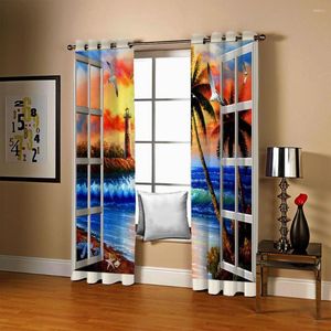 Curtain Modern Blackout Curtains The Living Room Bedroom Cortinas 3D Kitchen Door Window Coconut Tree Oil Printed Drape