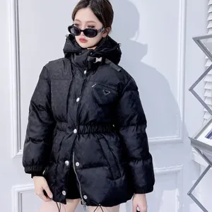 P0032 Luxury Kvinnor Parkas Medium Long Hoodie Cotton Padded Solid Clothes Triangle Pocket New Winter Warm Jacket Winter Coats for Women