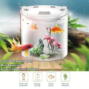 Tanks hemmakontor Desktop Aquarium Half Moon Large Capacity Desktop Akryl Mini Nano Air Pump Led Light Build i Fish Tank