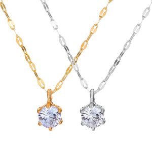 Simple Fashion Round Cut White Cubic Zirconia CZ Stone Pendant Necklace For Women Banquet Party Jewelry Gift