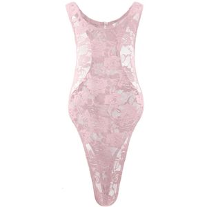 Midja mage Shaper Men's Fun Underwear Rose Lace genomskinlig höggaffel tät bodysuit Mäns kroppsformning Jumpsuit Briefs 231124